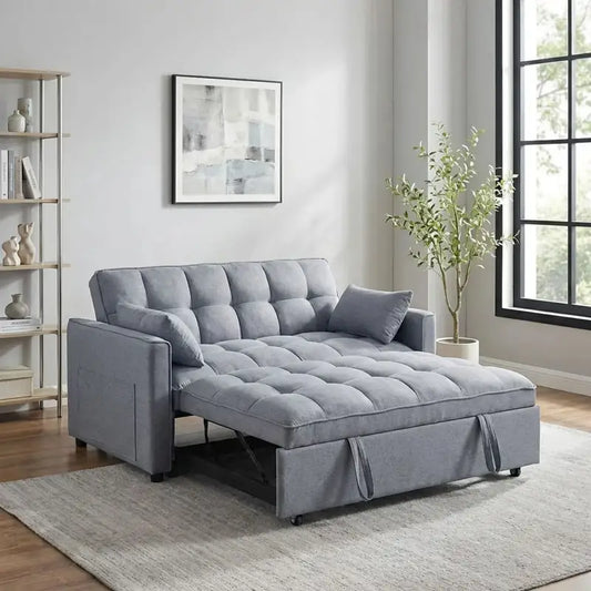 Compact Sofa cum bed, shown as a flexible seating and sleeping option