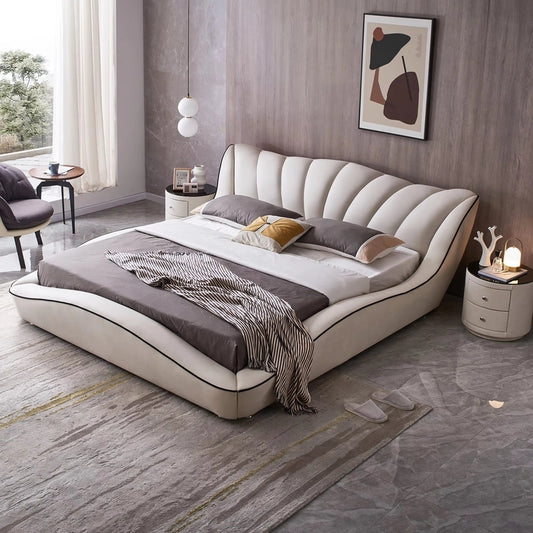Luxury cream bed and cot modern style bed design with black piping accents