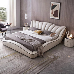 Luxury cream bed and cot modern style bed design with black piping accents