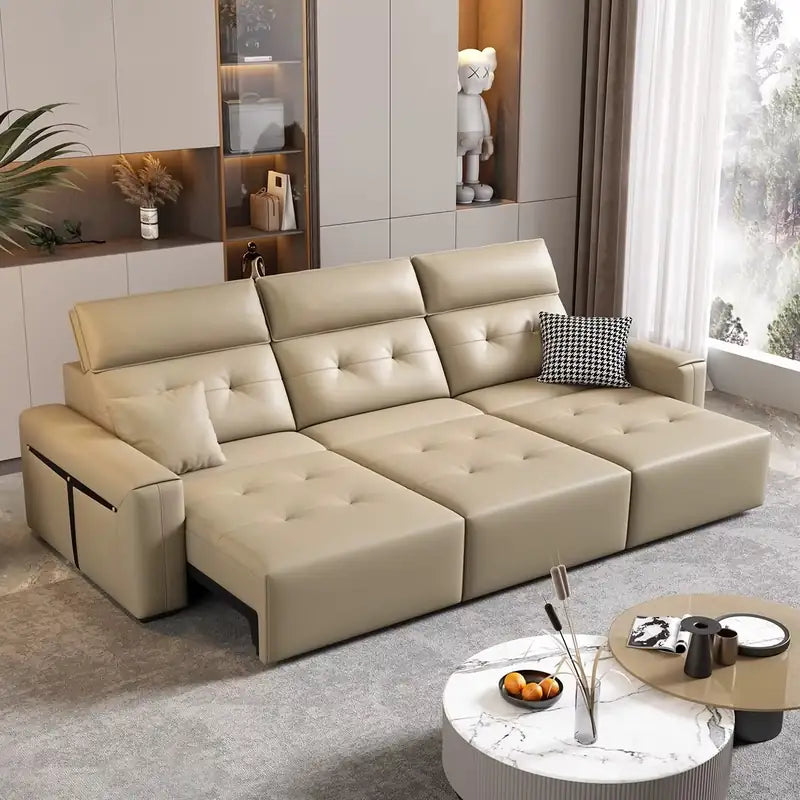 Faux leather convertible sofa bed, shown as a flexible seating and sleeping option