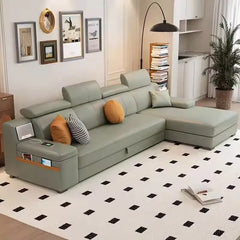 Sofa bed with storage, USB charging and speaker, shown as a flexible seating and sleeping option