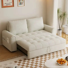 Sofa bed with storage and soft cushions, shown as a flexible seating and sleeping option