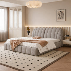 Low padded footboard, new bed design, bed and cot, grey upholstered cot
