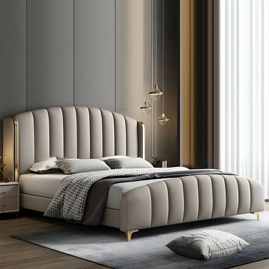 Beige tufted upholstered bed frame modern bed design master bedroom bed design gold legs