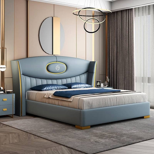 Curved blue headboard, modern bed design, modern style bed design, Nova fabric