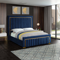 . This premium bed frame features a tall channel-tufted headboard and matching