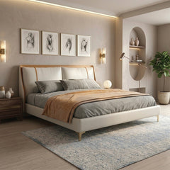 Ivory upholstered wingback bed frame modern bed design beige upholstered bed