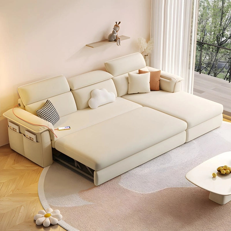 Pull out sofa bed couch with hidden storage, shown as a flexible seating and sleeping option