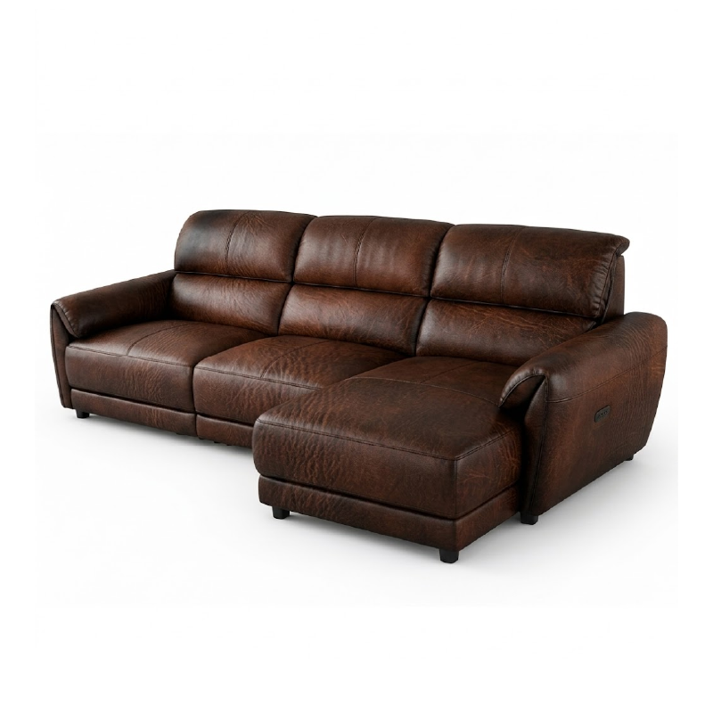 tan l shape sofa with deep cushions, supportive back panels and wide padded arms — room setting showing the relaxed seatin...