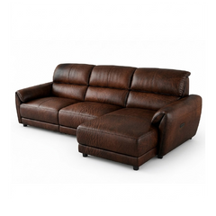 tan l shape sofa with deep cushions, supportive back panels and wide padded arms — room setting showing the relaxed seatin...
