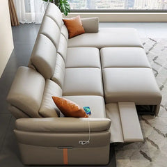 Convertible sofa bed with recliner and USB charging, with a pull-out sleeping area for overnight guests