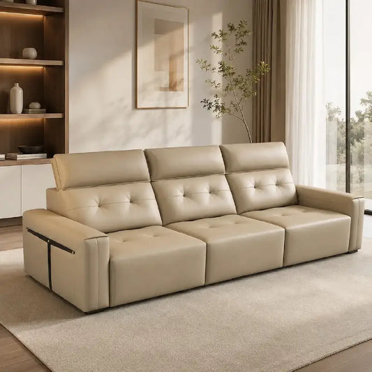 Faux leather convertible sofa bed, with a pull-out sleeping area for overnight guests