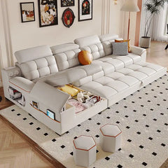 Smart convertible sofa bed with Bluetooth speakers, with a pull-out sleeping area for overnight guests