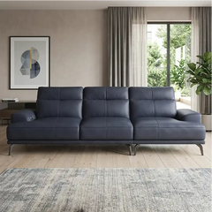 modern l shape sofa with high back cushions, slim metal legs and deep comfortable seating — angled view showing the full s...