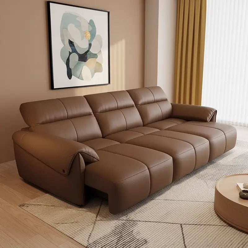 Pull out sofa bed with deep cushions, with a pull-out sleeping area for overnight guests