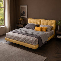 Channel stitched backrest, modern style bed design, new bed design, upholstered bed