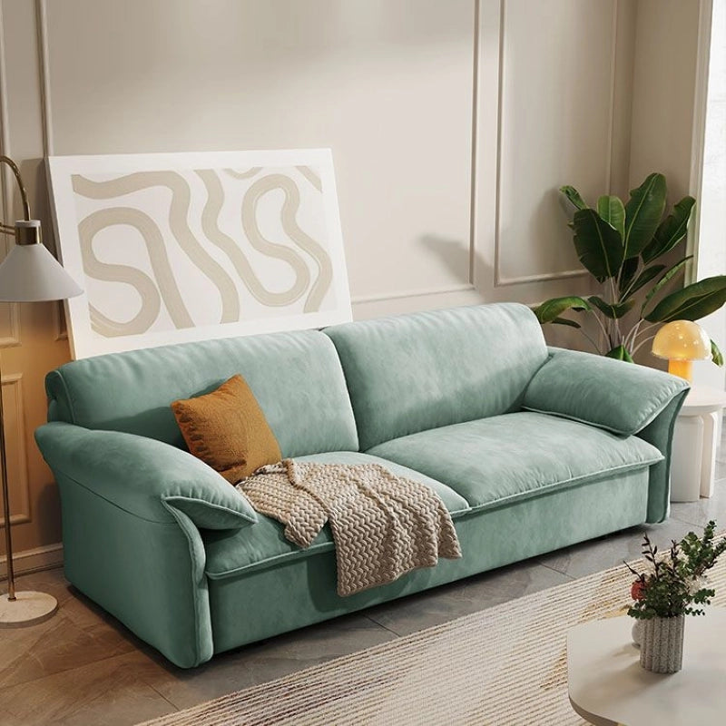 Pull-out sleeper sofa with a flat sleeping surface, with a pull-out sleeping area for overnight guests