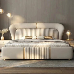 Vertical tufted bed, modern bed design and modern style bed design, beige finish