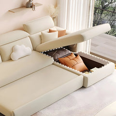 Pull out sofa bed couch with hidden storage, with a clean profile and custom finish options