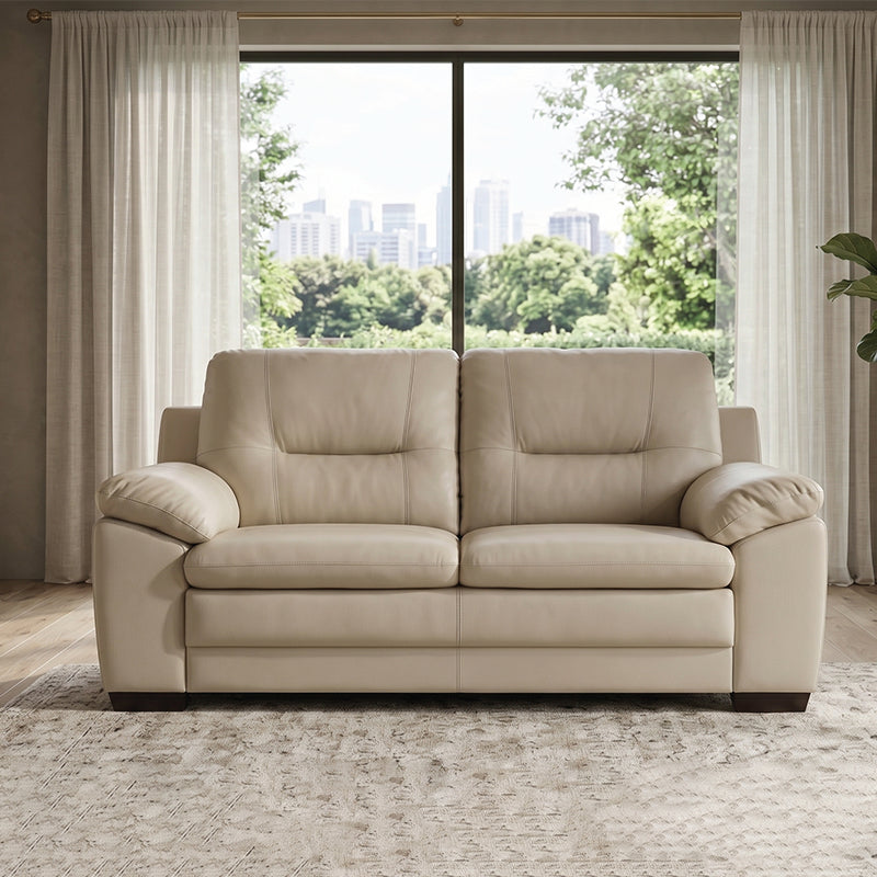coordinated sofa set with soft cushions, broad pillow style arms and an easy clean finish — angled view showing the full s...