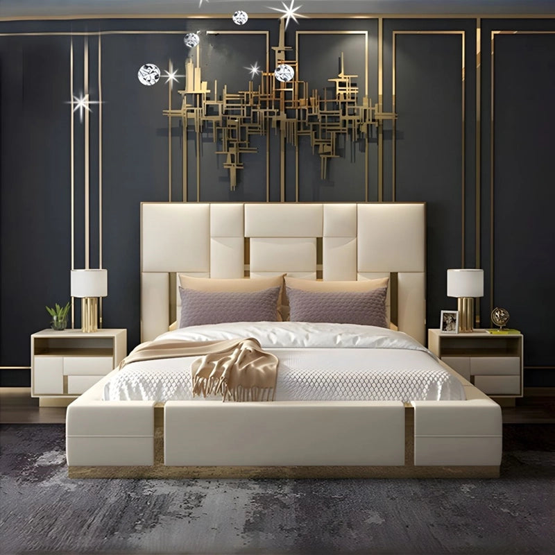 Luxury upholstered bed modern style bed design new bed design cream leatherette