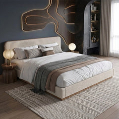 Luxury cushioned cot design modern style bed design ivory fabric platform bed