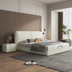 Upholstered cream platform bed frame modern bed design rounded headboard