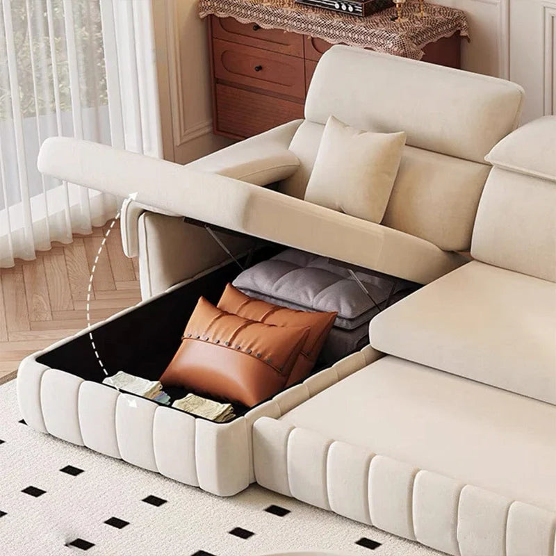 L shape sofa bed with storage and USB charging, with practical features for compact living spaces