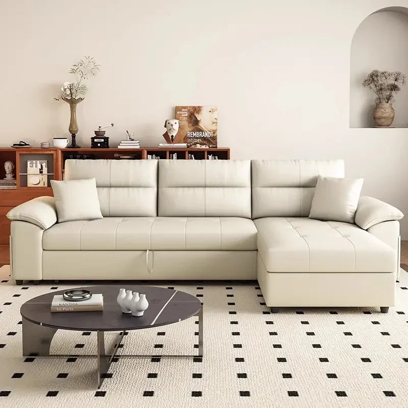 Sofa cum bed with pull-out bed and storage, with practical features for compact living spaces