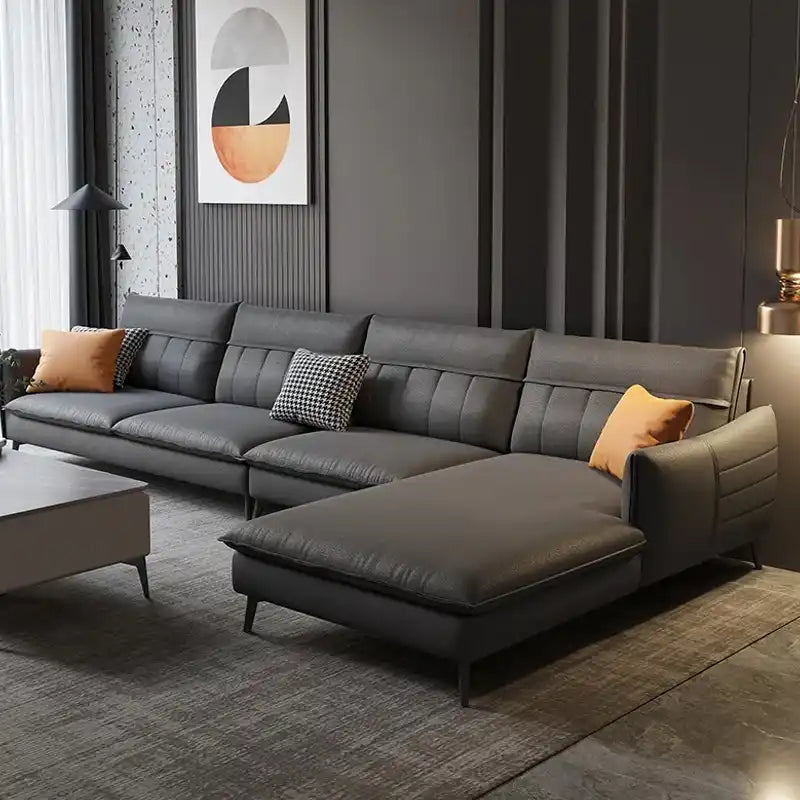 modern fabric sofa with supportive cushions, clean lines and a comfortable family friendly layout — side angle showing the...