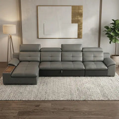 Couch bed with cup holders, USB charging and storage, with practical features for compact living spaces