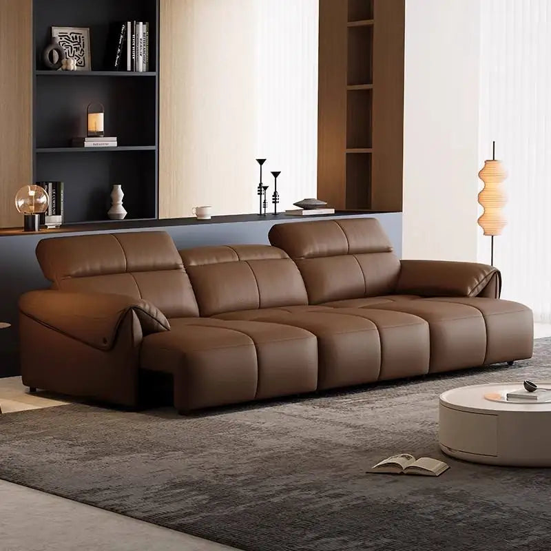 Pull out sofa bed with deep cushions, with practical features for compact living spaces