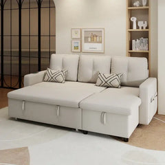 Sofa bed with storage, USB charging and side pockets, with practical features for compact living spaces
