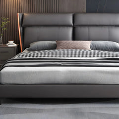 Luxury upholstered bed and cot bed online rounded edge platform bed charcoal tone