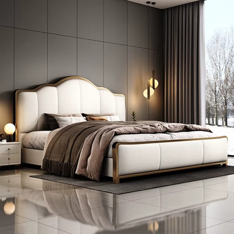 Modern luxury upholstered bed with curved headboard