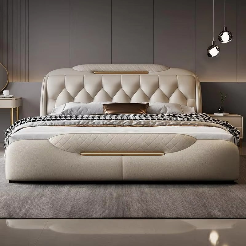 Curved upholstered bed master bedroom bed design bed online ivory leatherette bed frame