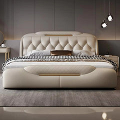 Curved upholstered bed master bedroom bed design bed online ivory leatherette bed frame