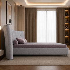 Luxury upholstered master bedroom bed design bed online in soft grey fabric