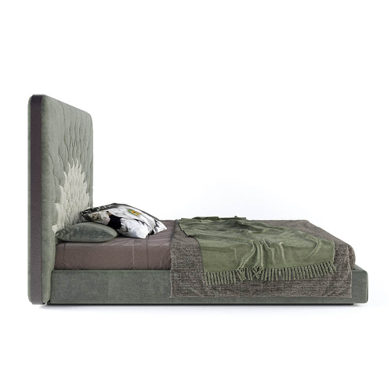 Thick foam padding, soft velvet-look fabric, and durable Neem Wood construction enhance