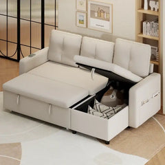 Sofa bed with storage, USB charging and side pockets, available in custom sizes, colours and materials