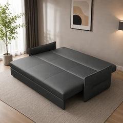 Faux leather sofa bed with hidden storage, available in custom sizes, colours and materials