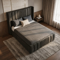 Modern channel tufted bed frame master bedroom bed design cream velvet