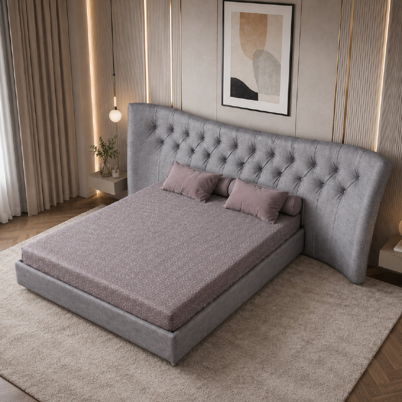 Diamond tufted cot design bed and cot with padded wingback headboard