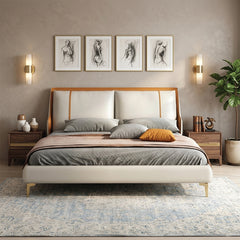 Luxury upholstered bed and cot modern bed design beige wingback frame