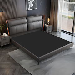 Floating platform cot design new bed design slim metal legs dark grey upholstery