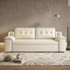 Convertible sofa bed with side shelves, with supportive cushions for everyday comfort