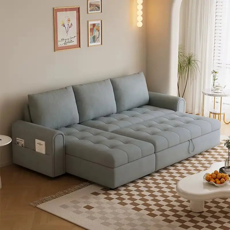 Sofa bed with storage and soft cushions, with supportive cushions for everyday comfort