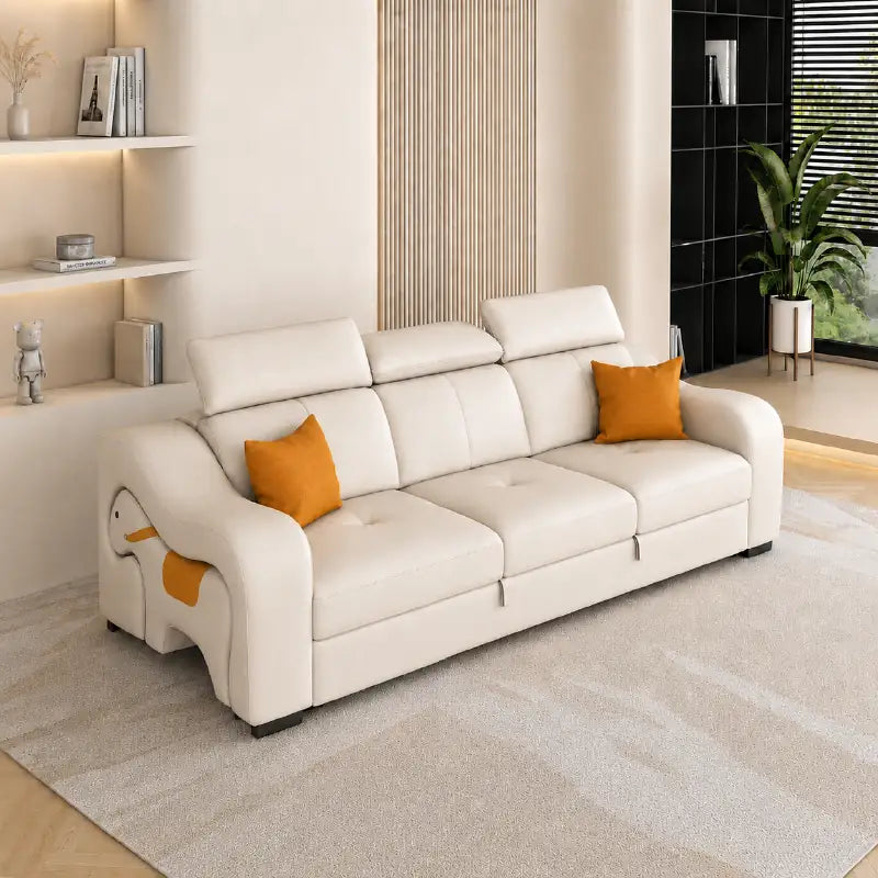 Sleeper sofa with side console and pull-out stool, with supportive cushions for everyday comfort
