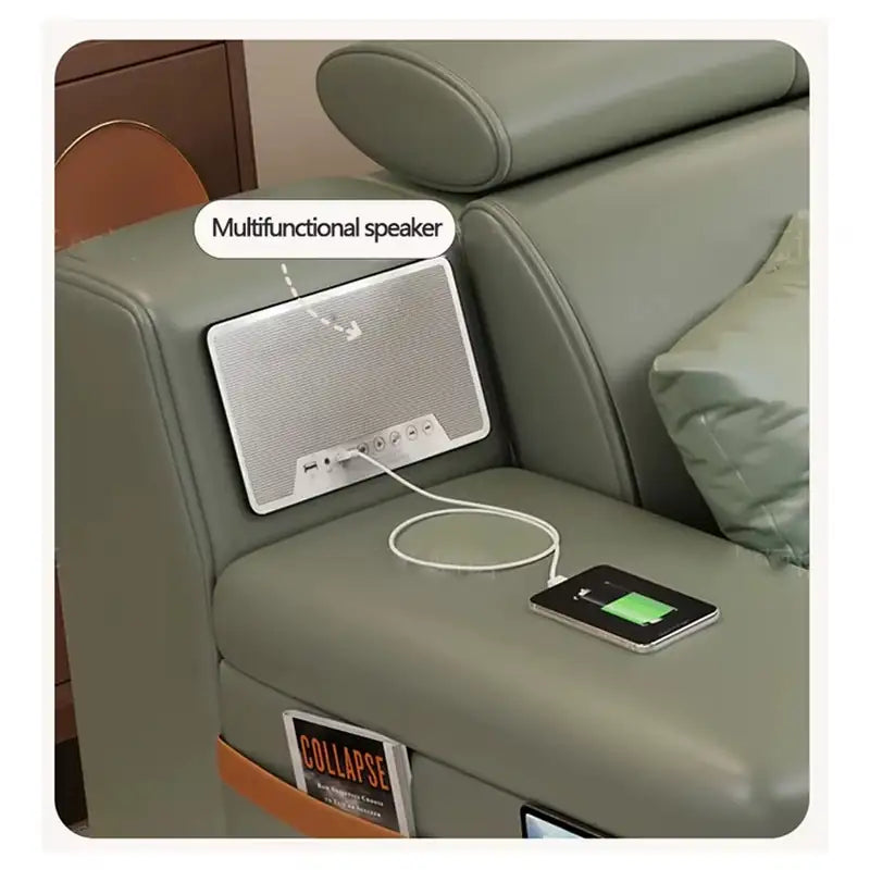 Sofa bed with storage, USB charging and speaker, with supportive cushions for everyday comfort