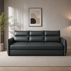Faux leather sofa bed with hidden storage, with supportive cushions for everyday comfort